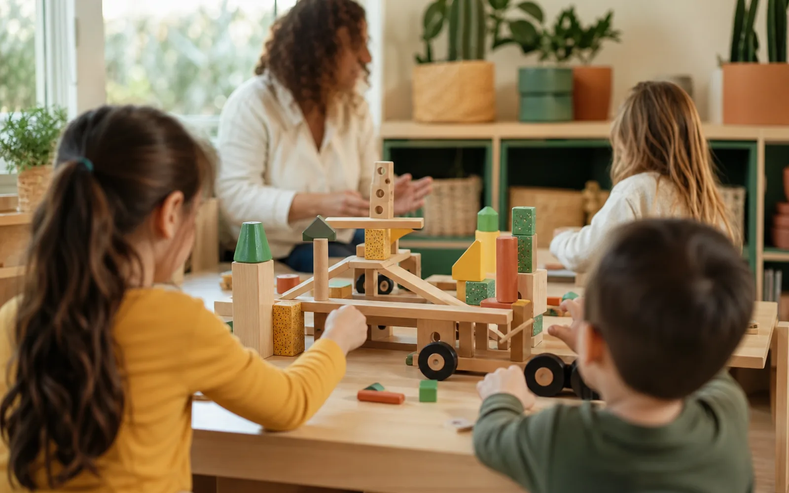 Actividad de aprendizaje STEM con juguetes infantiles, escena ilustrativa