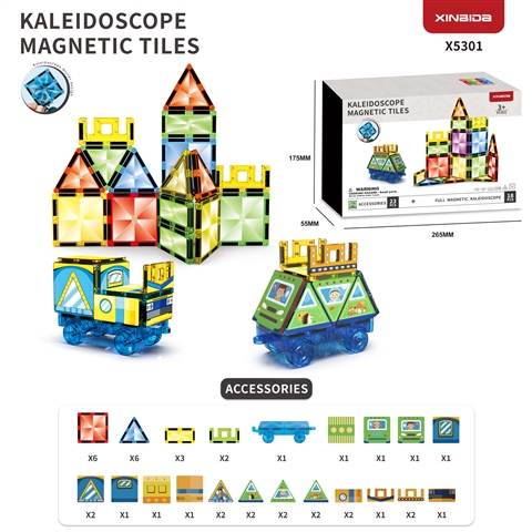 CPS351371 (GCC) Kaleidoscope Diamond-Patterned Color Window Magnetic Tiles