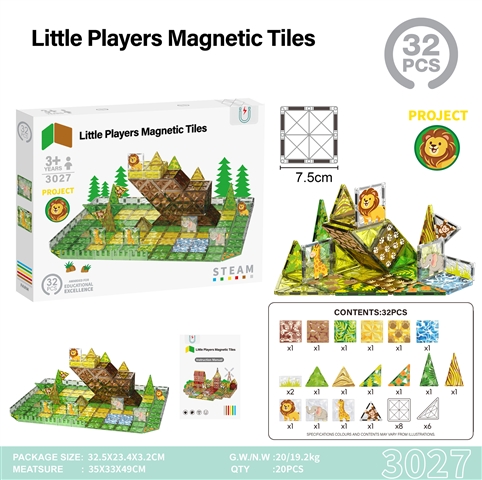 CPS351670 7.5 Magnetic Tiles 32 Pieces – Grassland Animals