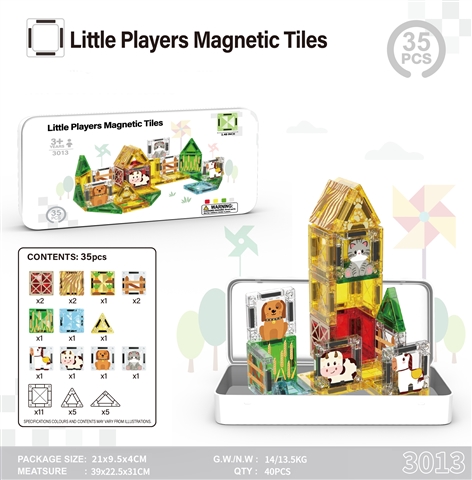 CPS351653 3.75-inch magnetic tiles farm set, 35 pieces