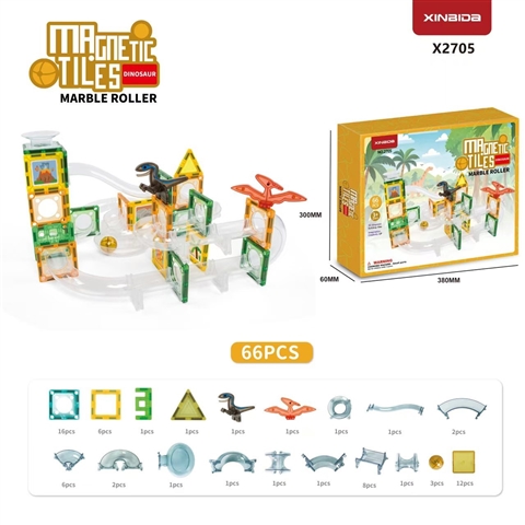 CPS351355 Dinosaur-Themed Magnetic Marble Run Series (6.5 cm) Magnetic Tiles Marble Roller