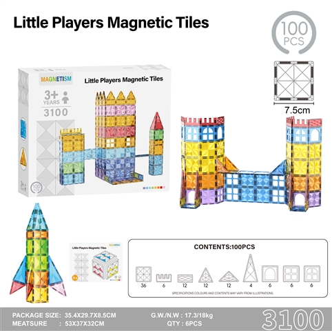CPS351666 7.5 Magnetic Building Tiles – 100 Pieces