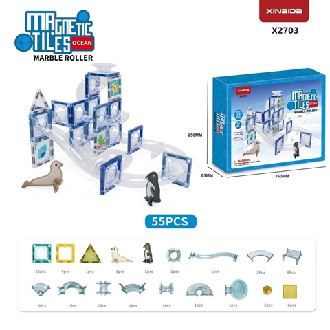 CPS351357 Ocean-Themed Magnetic Marble Run Series (6.5CM) Magnetic Tiles Marble Roller-Oce