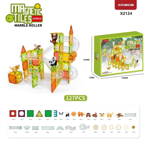 CPS351359 Animal-Themed Magnetic Marble Run Series (7.5CM) Magnetic Tiles Marble Roller-Ju
