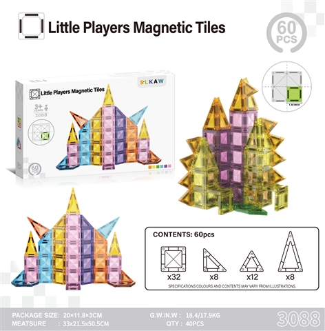 CPS351658 3.75-inch magnetic tiles, 60 pieces