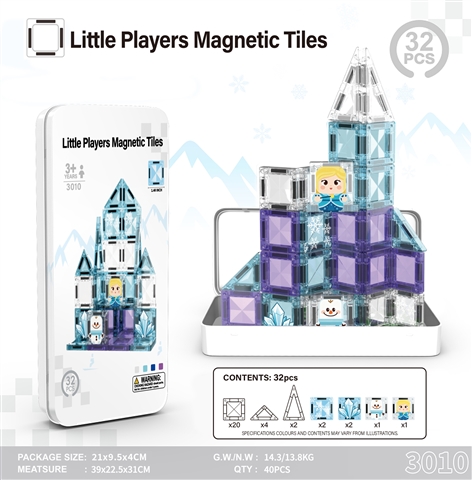 CPS351649 3.75-inch magnetic building blocks snowman, 32 pieces
