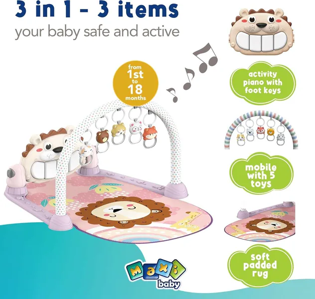 NEW Tummy Time Musical Lion Baby Gym Play Mat Activity Cente