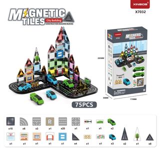 City Transportation Series Mini Magnetic Tiles – Juego de Construcción Magnético con Pintura sin Horno y Efecto Caleidoscopio (28 x 17 x 5 cm, 24 pz/caja, 15.0 kg) · imagen de producto