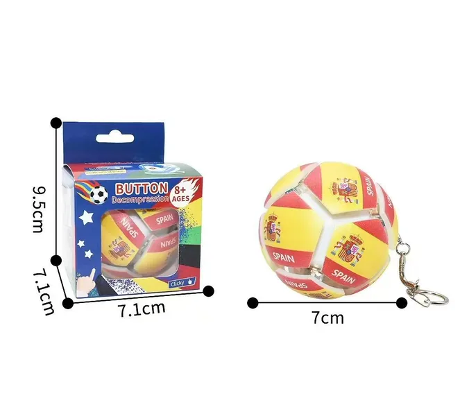 Balón de fútbol descompresor con botones – MimoLudo (7×7×7 cm, llavero, 216 pzs/caja) · imagen de producto