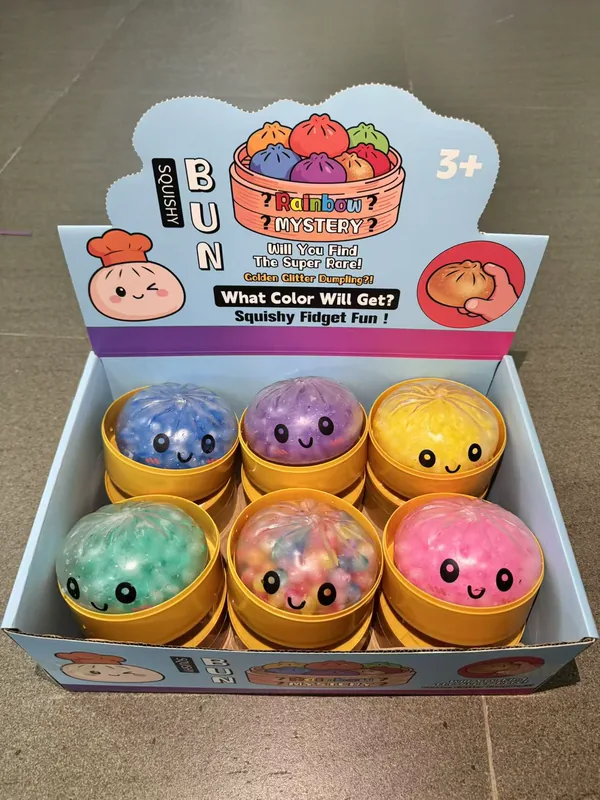 Agua Beads Smiling Bun – Squishy Sensorial con Cuentas de Hidrogel (Caja Display 6 colores, 72 pzs/caja, 360 pzs MOQ) · imagen de producto