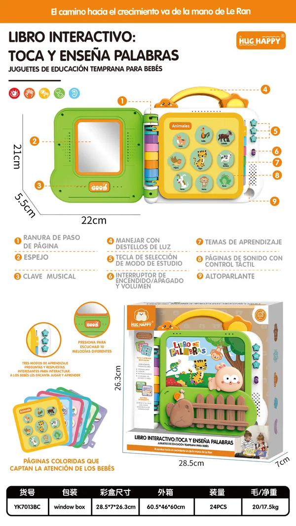 Libro interactivo bilingüe con micrófonos inalámbricos – MimoLudo (2 micrófonos, 21 cm x 5.5 cm x 22 cm, 24 pzas/caja, MOQ 48 pzas) · imagen de producto