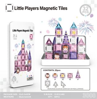 Set de 32 piezas de baldosas magnéticas de 3.75 pulgadas, castillo rosa, en caja de hierro · imagen de producto